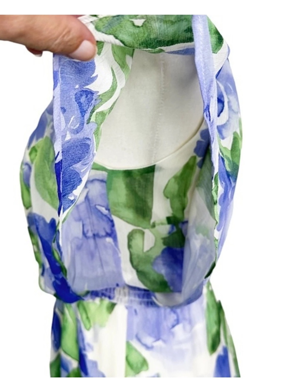 DKNY Floral V-Neck Smocked Waist Flutter Sleeveless Dress Women’s Size 2 - Picture 4 of 16